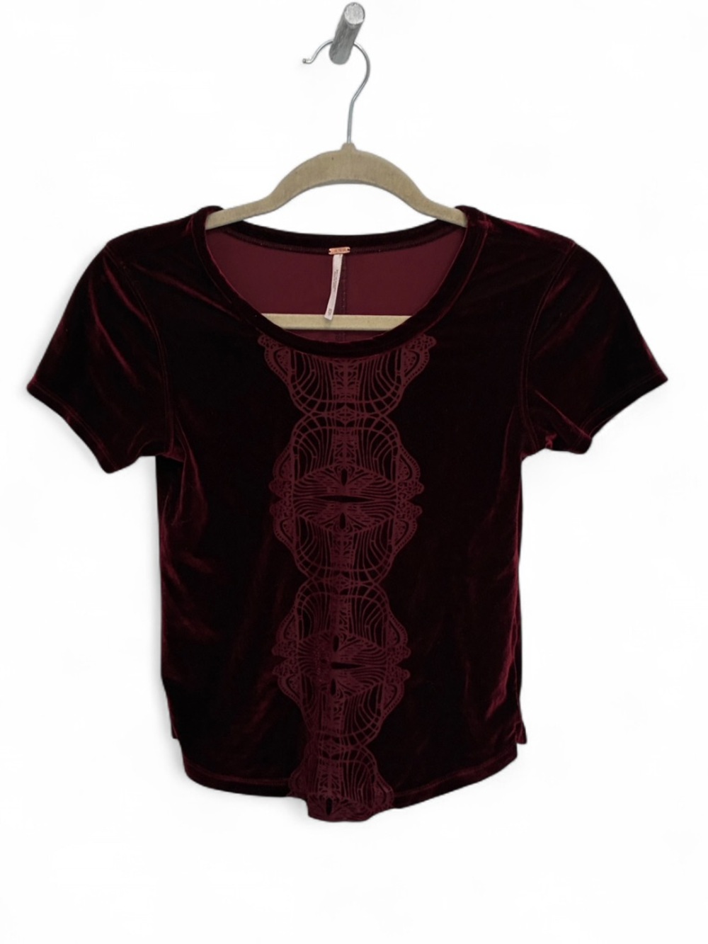 Free People Velvet Short Sleeve Tee in Burgundy Red